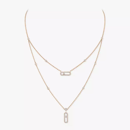[Eterna Jewels]2 Rows Rose Gold Diamond Pave_ Necklace Move Uno
